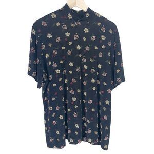 vintage Frazier Lawrence woman black gold red rose flower short sleeved blouse